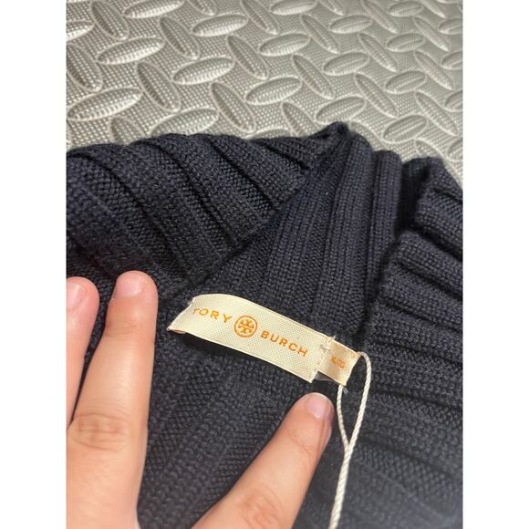 NEW Tory Burch Oversized Lurex Sweater in Navy Mock Neck Turtleneck Size XL - Picture 5 of 9